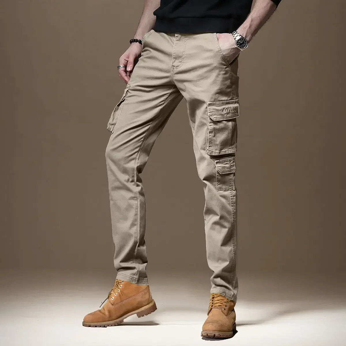 Woodworking Brand - Pantalones Hombre Pantalones Cargo Delgados Negros